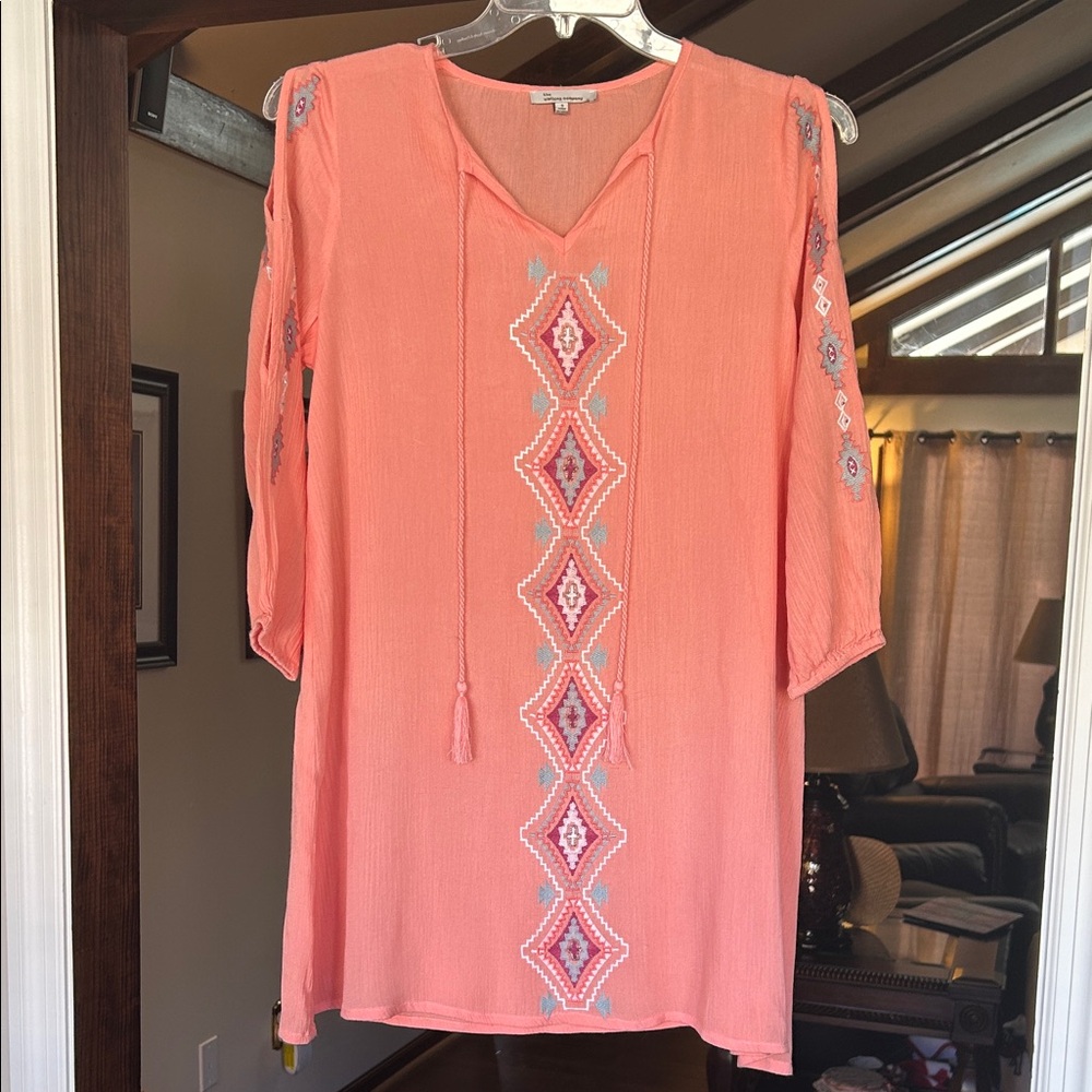 The Clothing Company Coral and Pink Embroidered Dress